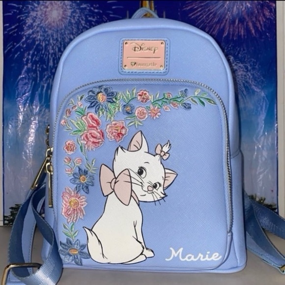Disney Aristocats Marie floral embroidered periwinkle Loungefly mini backpack